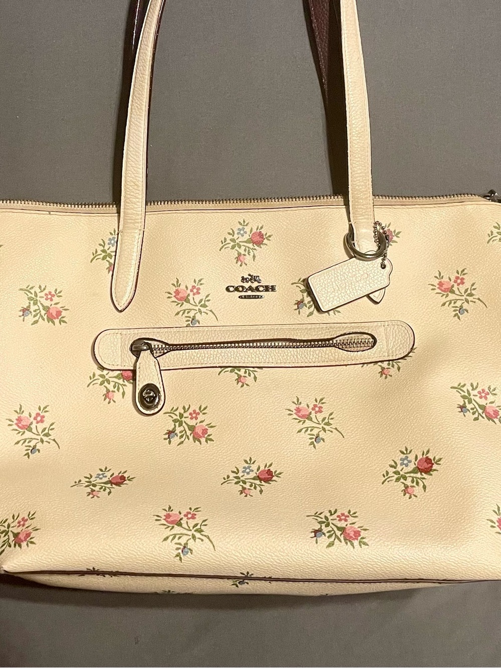 Coach Tote Bag in Cream with Pink Floral Print - Picture 16 of 16